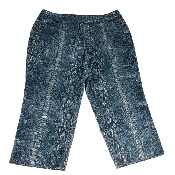Zac & Rachel Snake Print Stretch Capris Pants Women 16 Blue Straight Leg Casual - Picture 1 of 7